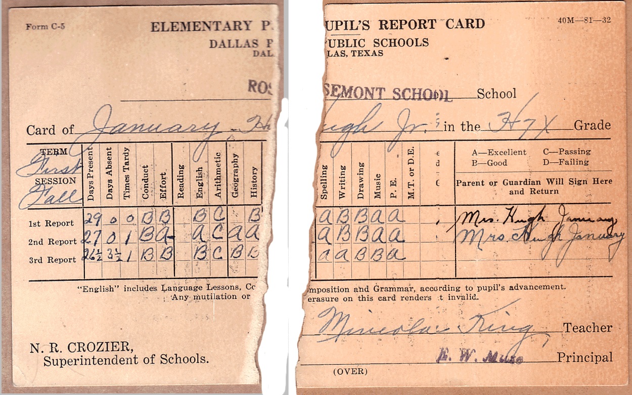 Rosemont Report Card -- 1930s